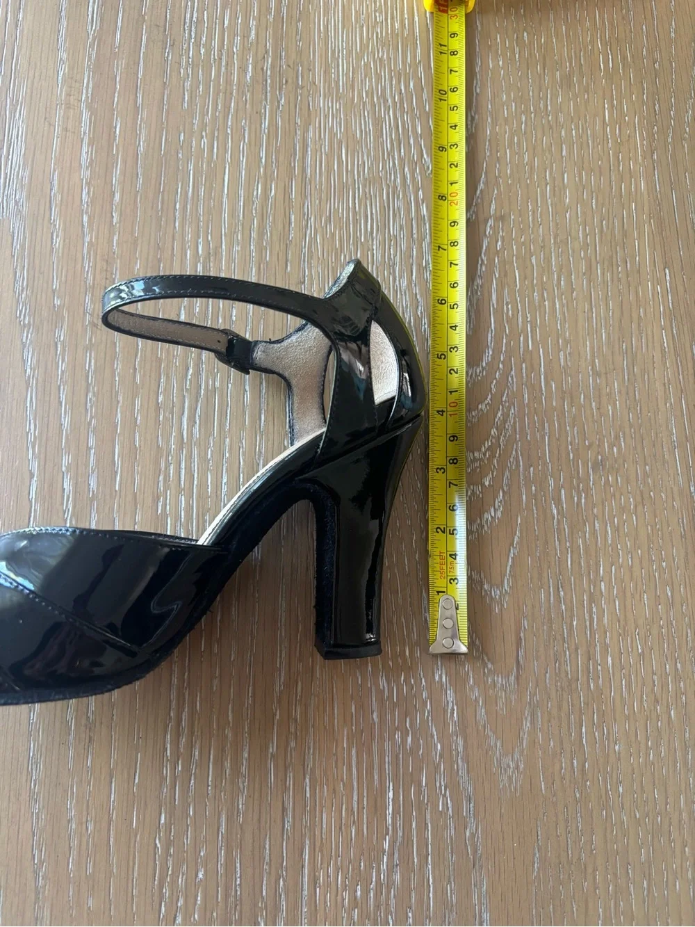 Black Patent 100% Genuine Leather Peep-Toe Ankle Strap Heels